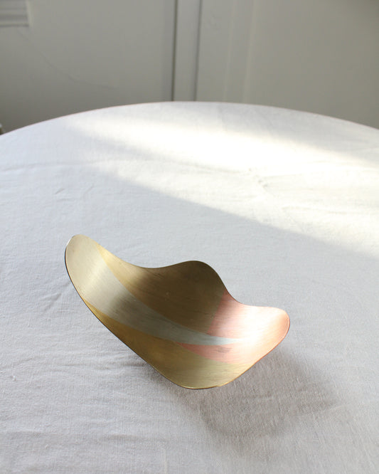 Vintage Mid Century Mexican Brass, Silver Copper Modernist Dish by Metales Casados