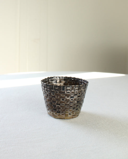 20th Century Vintage Tiny Woven Basket Vessel Silver Plate 