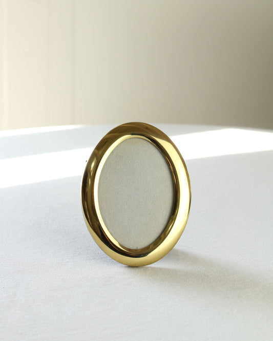 Vintage 20th Century Brass Oval Photo Frame with Velvet Stand and Backing