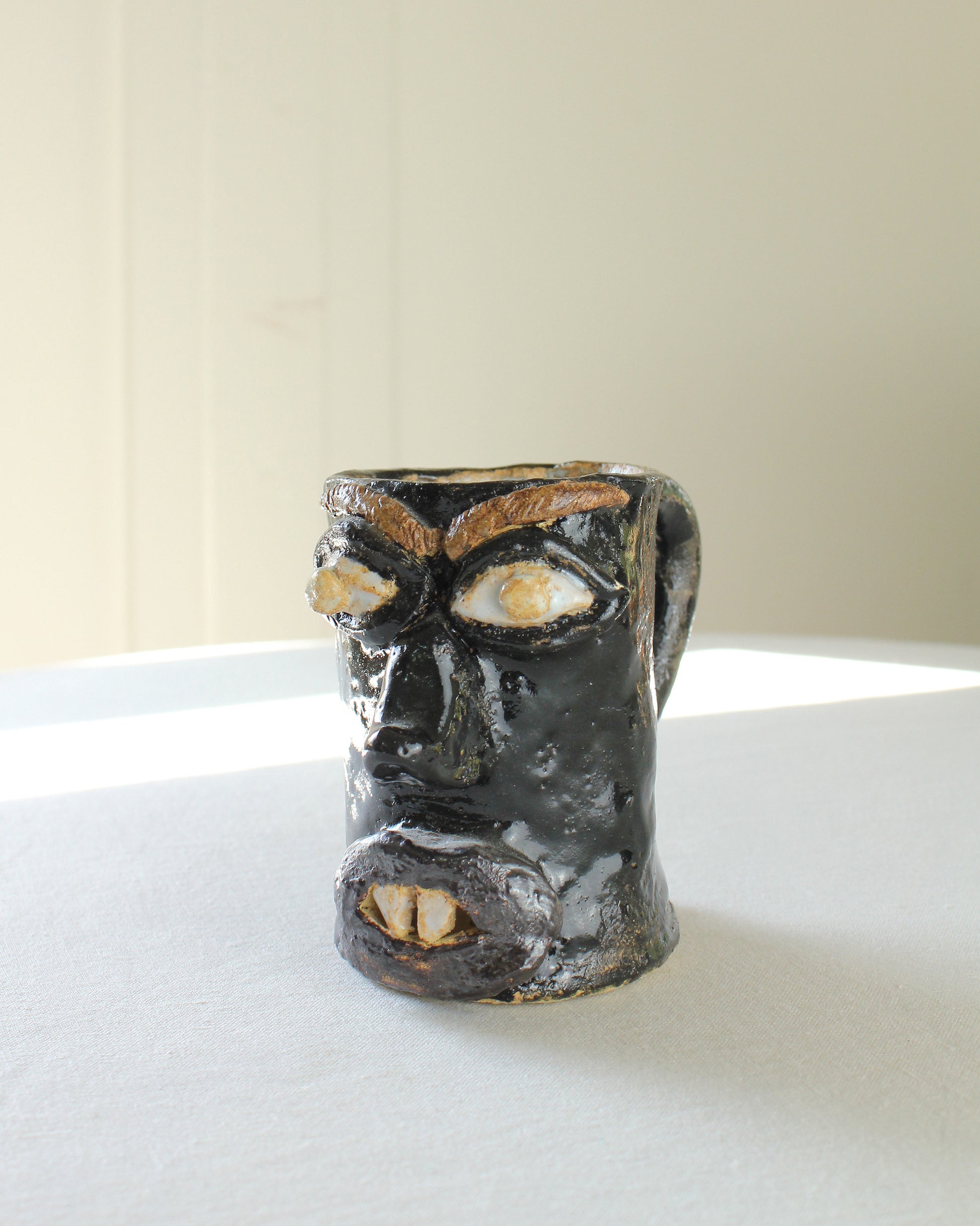 Early 2000s Angry Face Mug Handmade Studio Ceramic