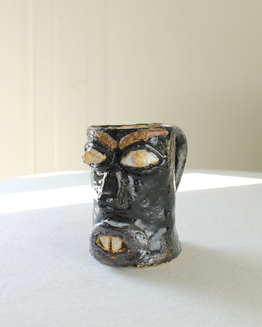 Early 2000s Angry Face Mug Handmade Studio Ceramic