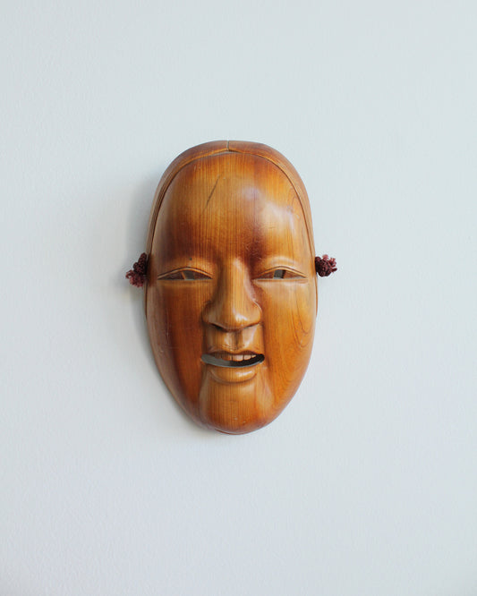 Vintage Showa Period Japanese Hinoki Wood Ko-omote Noh Theatre Mask