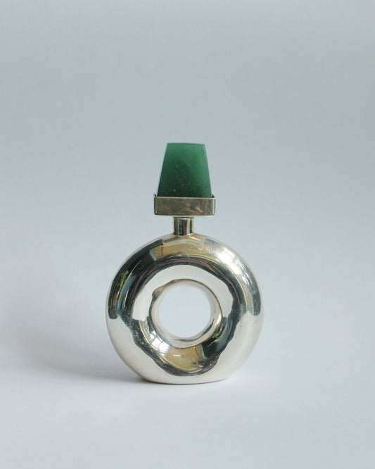 Vintage Mid Century Modernist Jade & Sterling Silver Mexican Ring Shaped Perfume Bottle