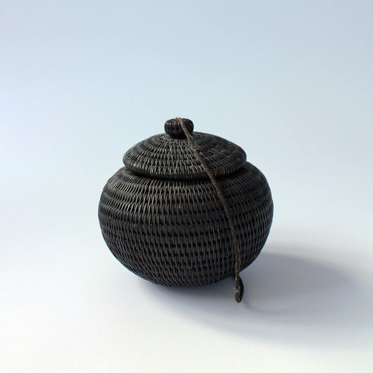 Vintage Woven Indonesian Urchin Shape Basket with Lid