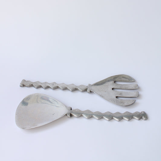 Vintage 1991 Oversized Zig Zag Aluminium Salad Servers