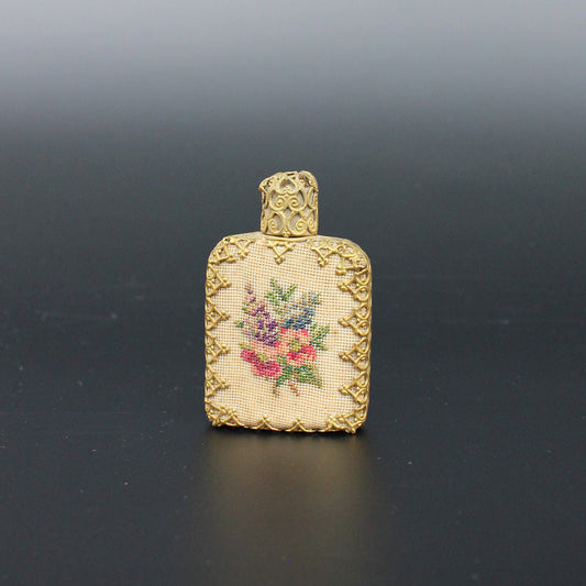 Vintage Filigree and Cross-stitch 1970s Austrian Petit Point Perfume Bottle