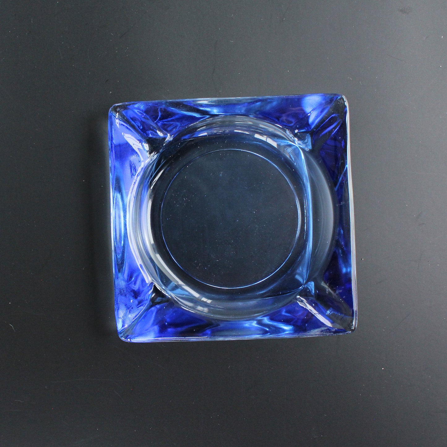 Carved Wood Blue Glass Ashtray