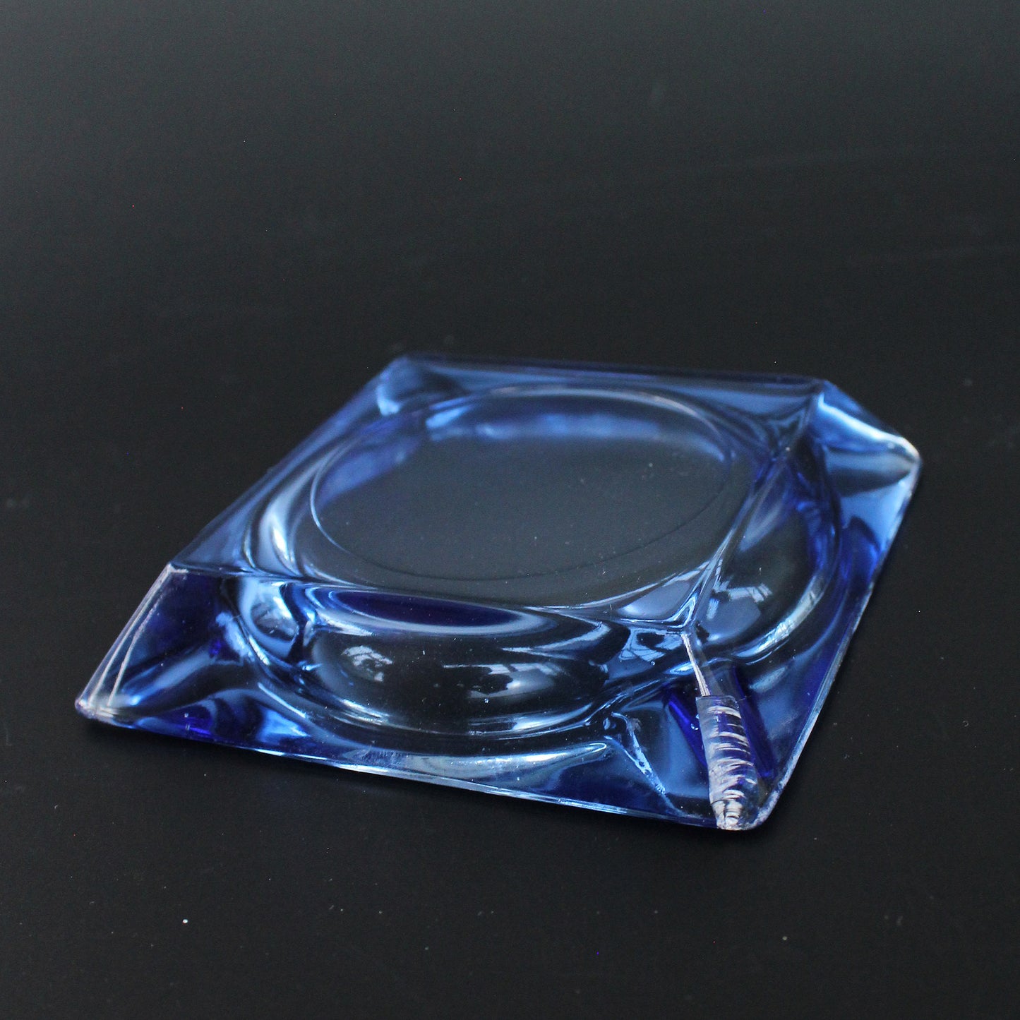 Carved Wood Blue Glass Ashtray