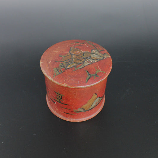 Antique 19th Century English Red and Gold Chinoiserie Box