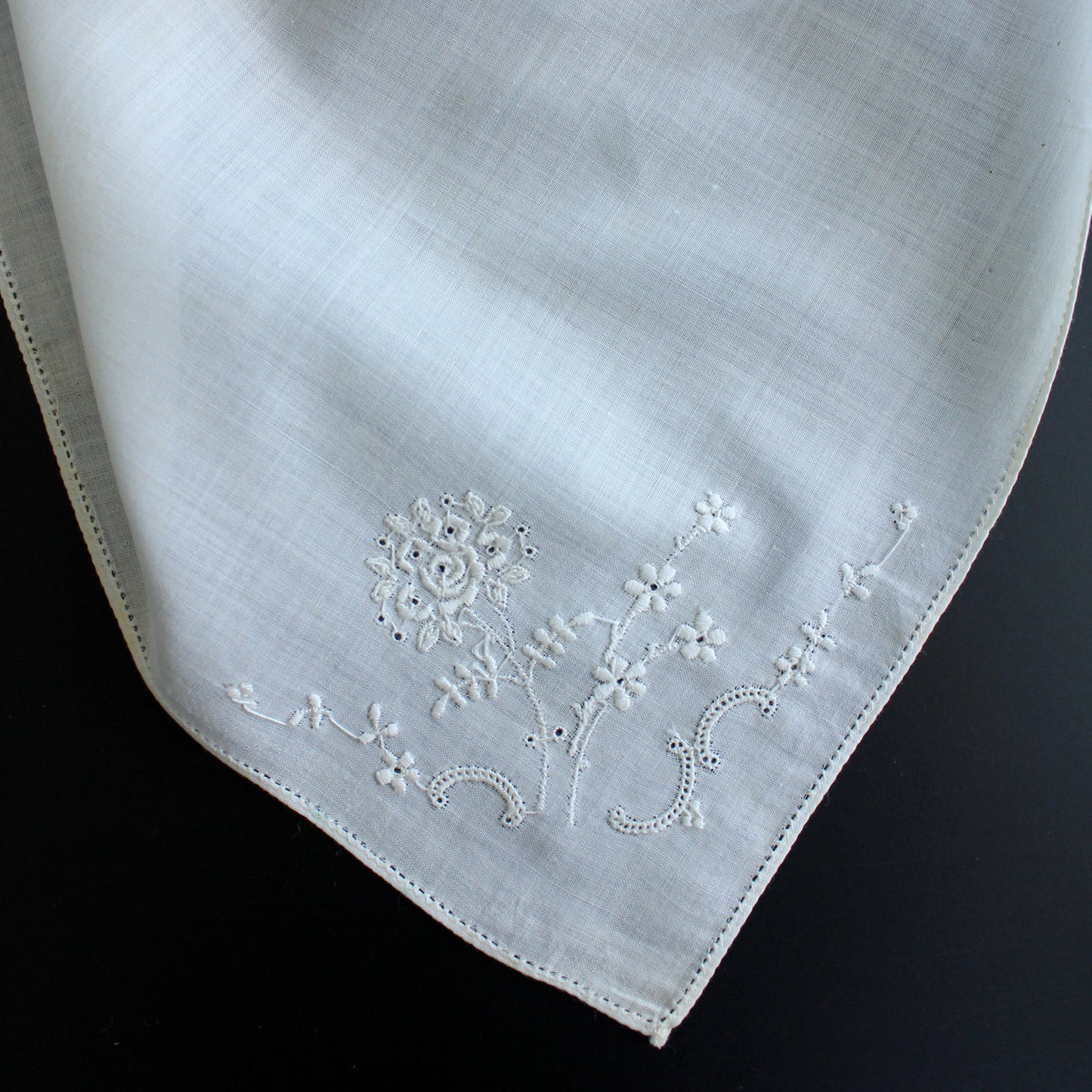 Vintage Swiss Swiss 1950s Linen Floral Handkerchief