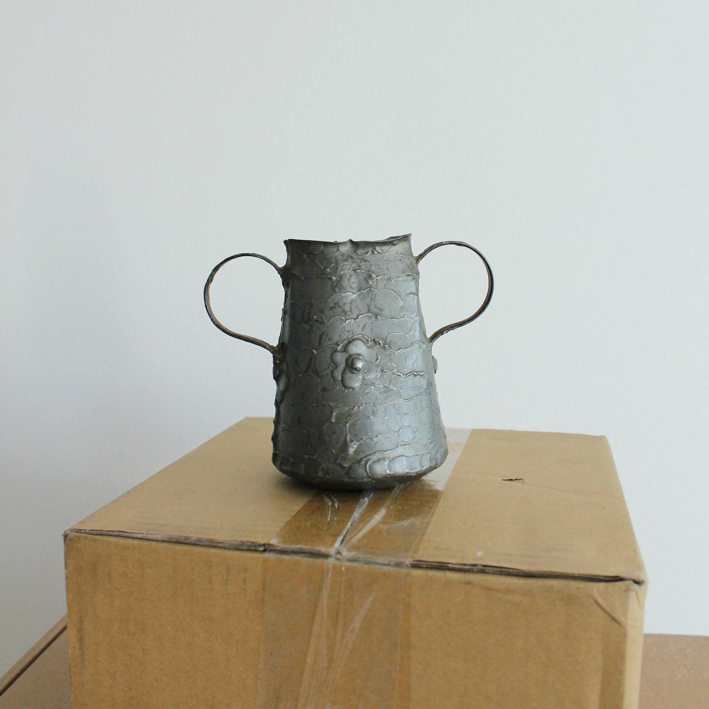 Floral Pewter Vase with Arms