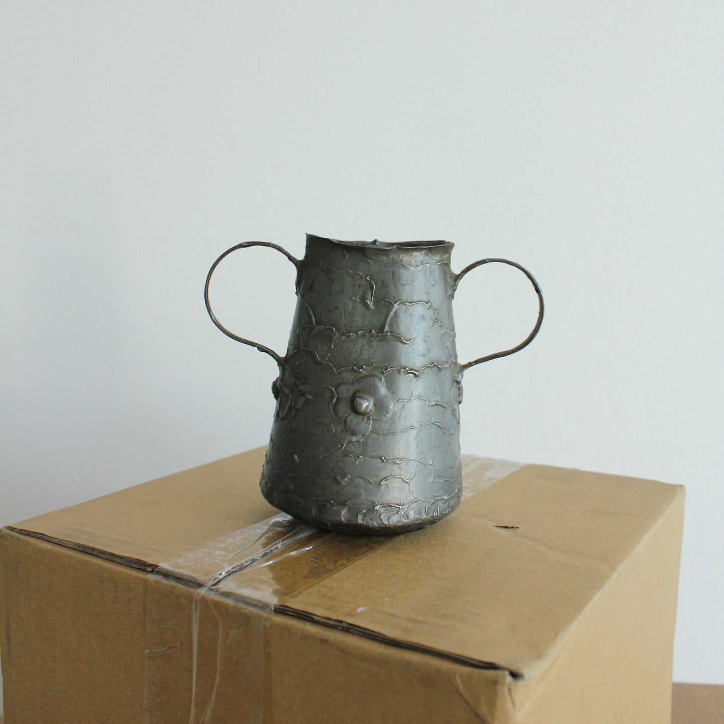 Floral Pewter Vase with Arms