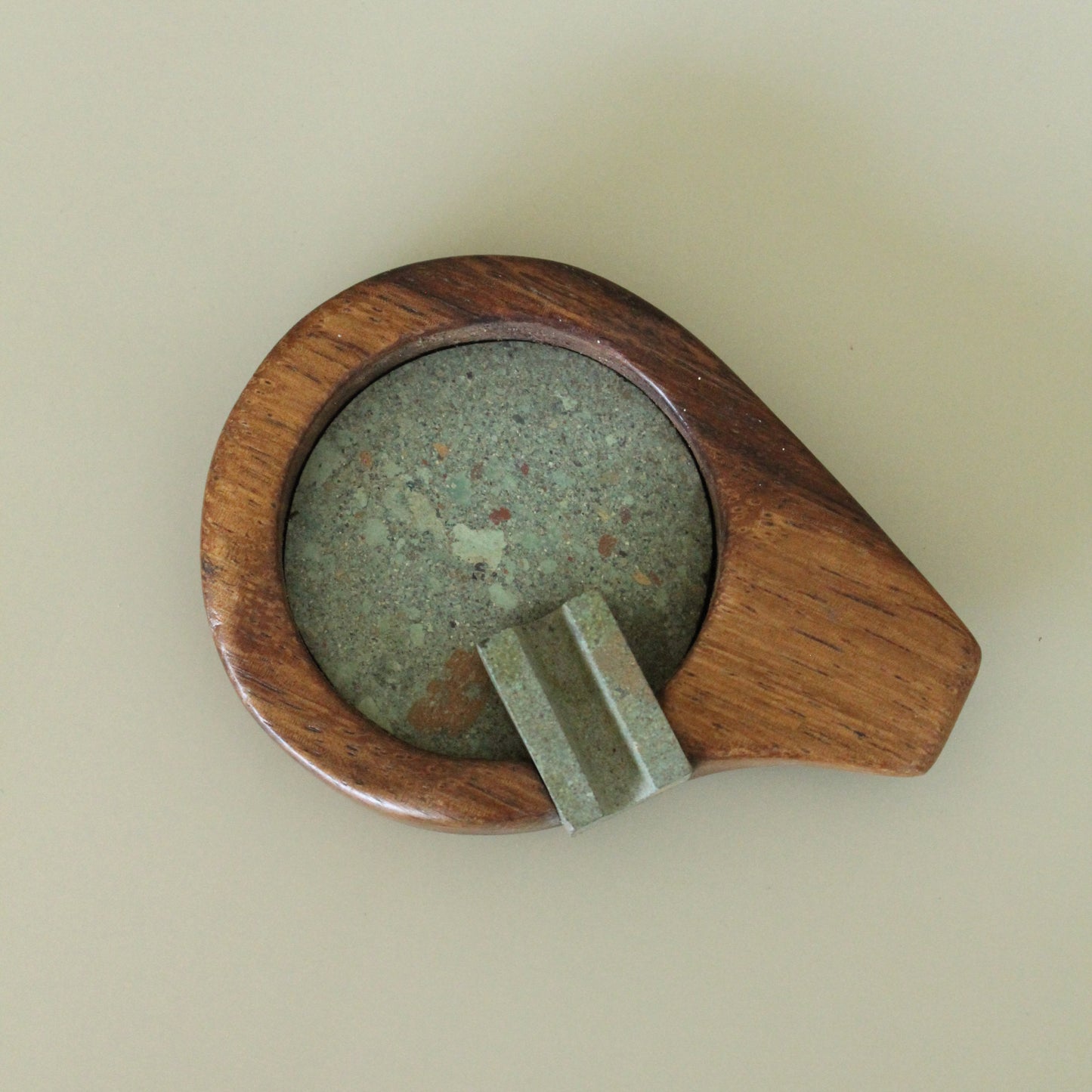 Vintage Mid-Century Mexican Wood and Green Terrazzo Ashtray