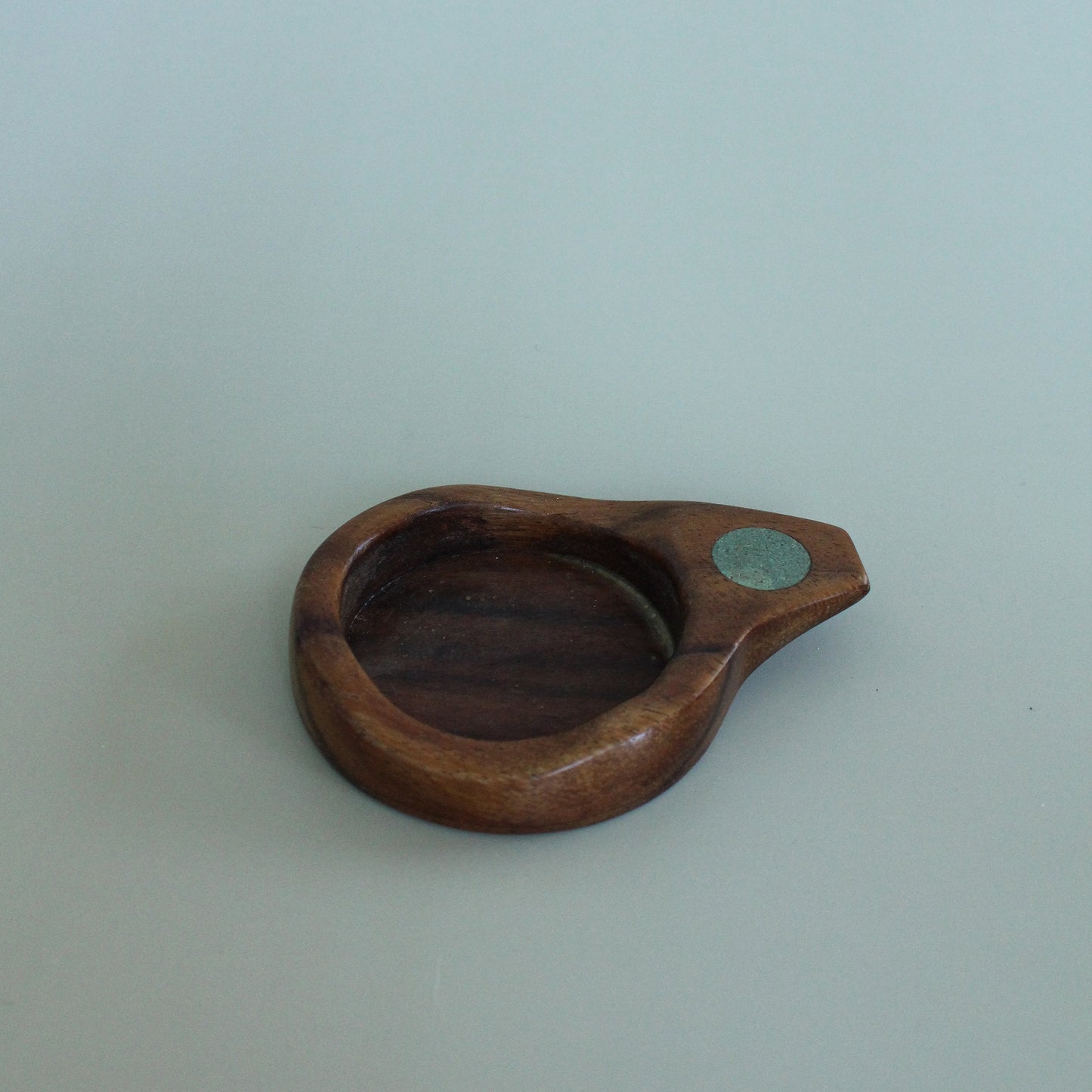 Vintage Mid Century Mexican wooden teardrop-esque catch-all with Green Terrazzo Detail