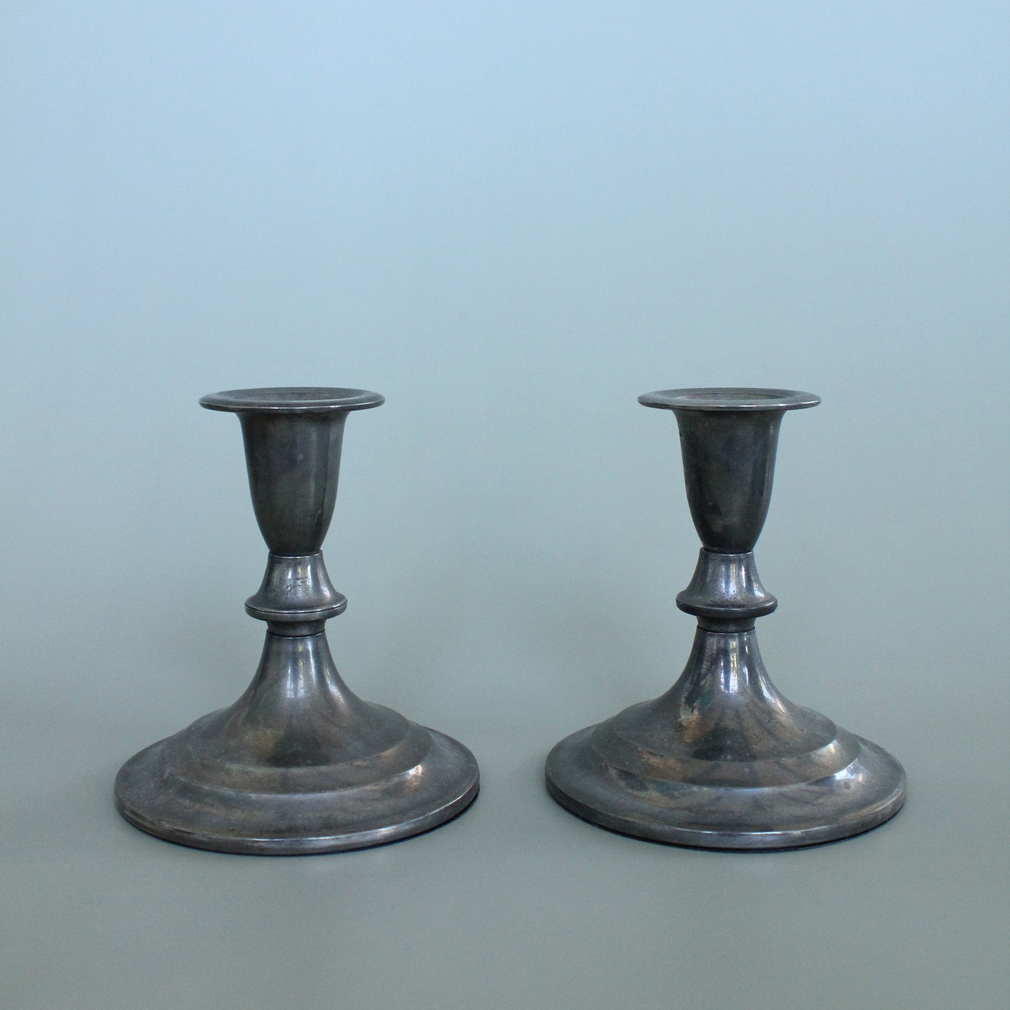 Silver Plated Cupped Candle Holders, Pair