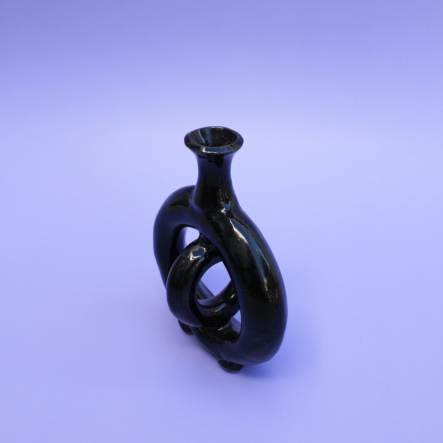 Twisted Black Stoneware Bud Vase