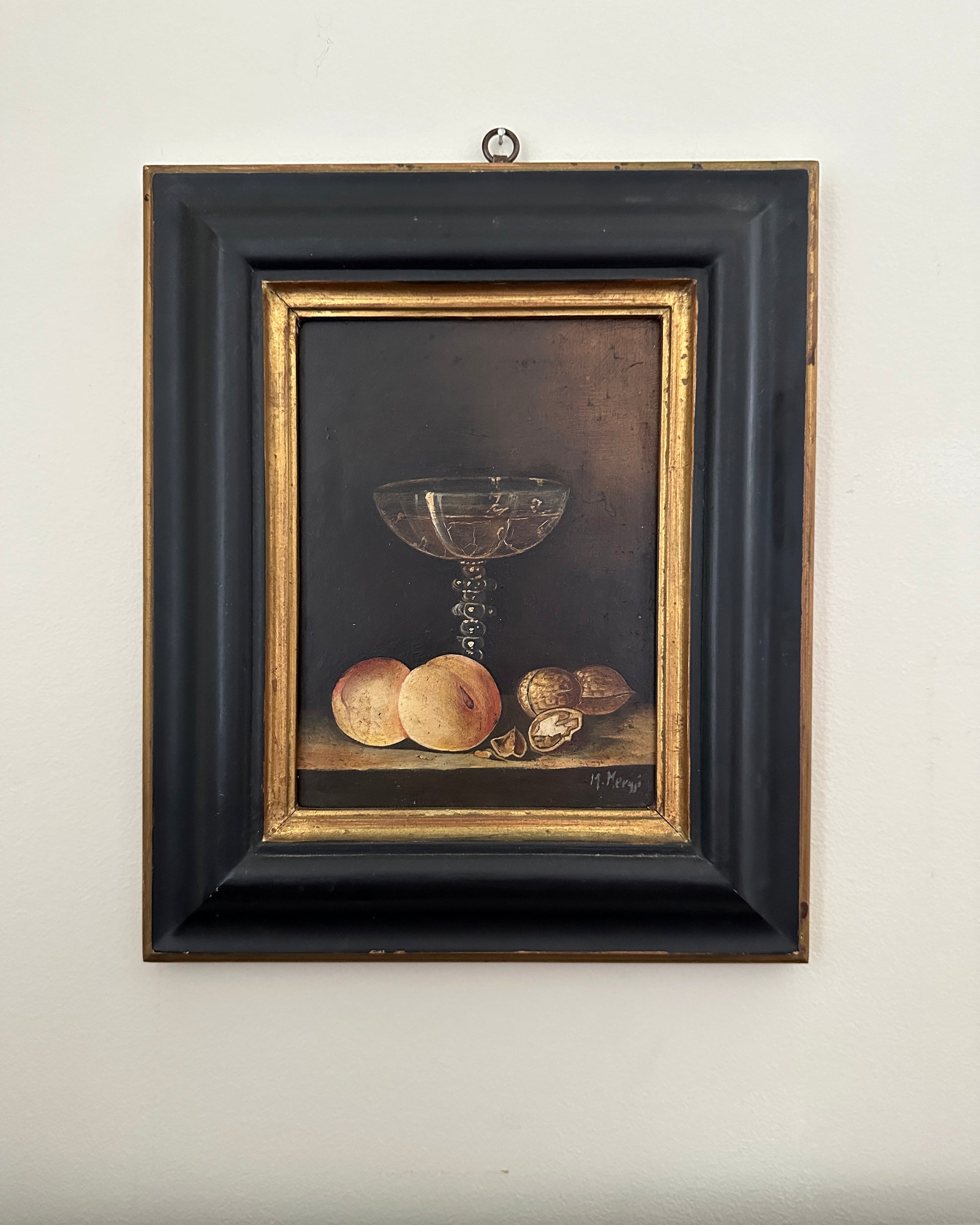 Vintage Italian Florentine Still Life With Peaches, Framed Paint on Tin