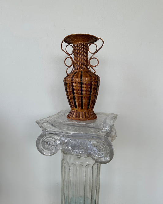 Vintage Bamboo Wicker Vase Greek Style 