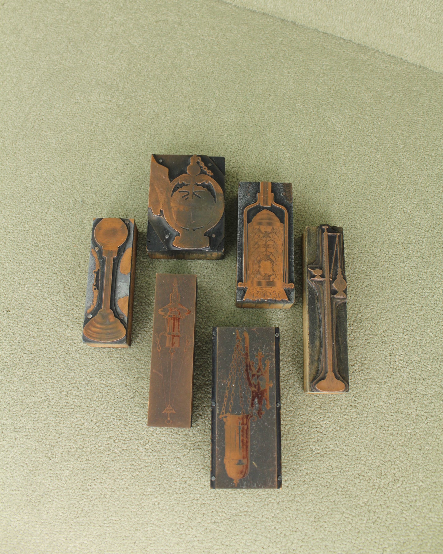 Vintage 20th Century Set of Religious Lantern & Lights Copper Printing Blocks 