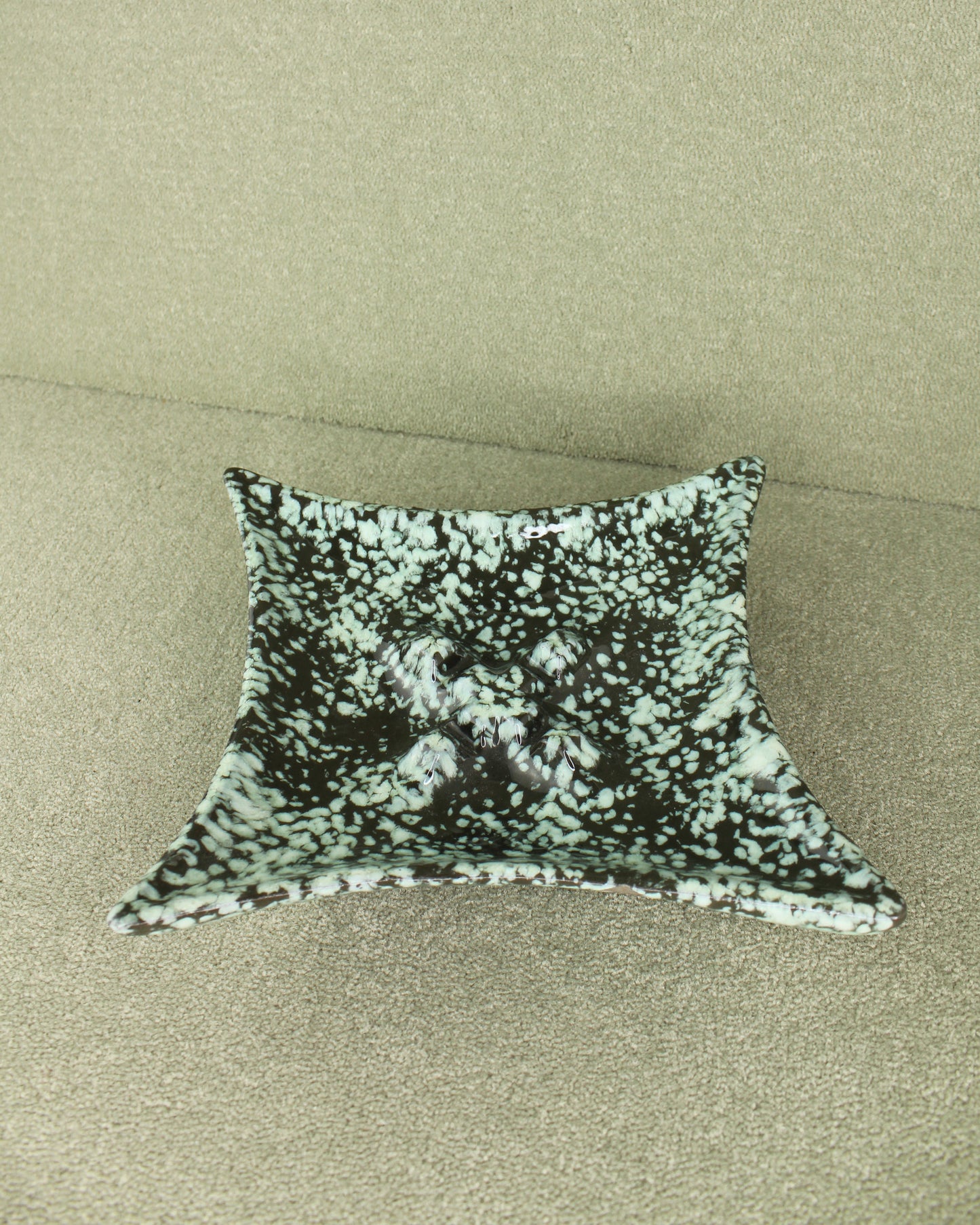 Vintage Mid Century Blue Green Mottled Diamond Ashtray Catchall