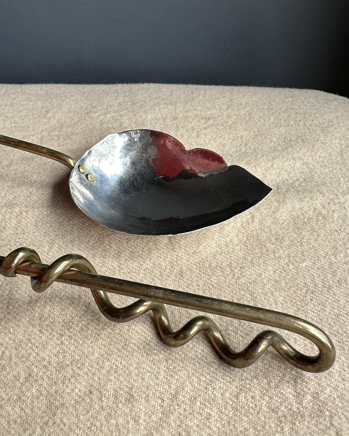 Mid Century Handcrafted Mixed Metal Salad Servers