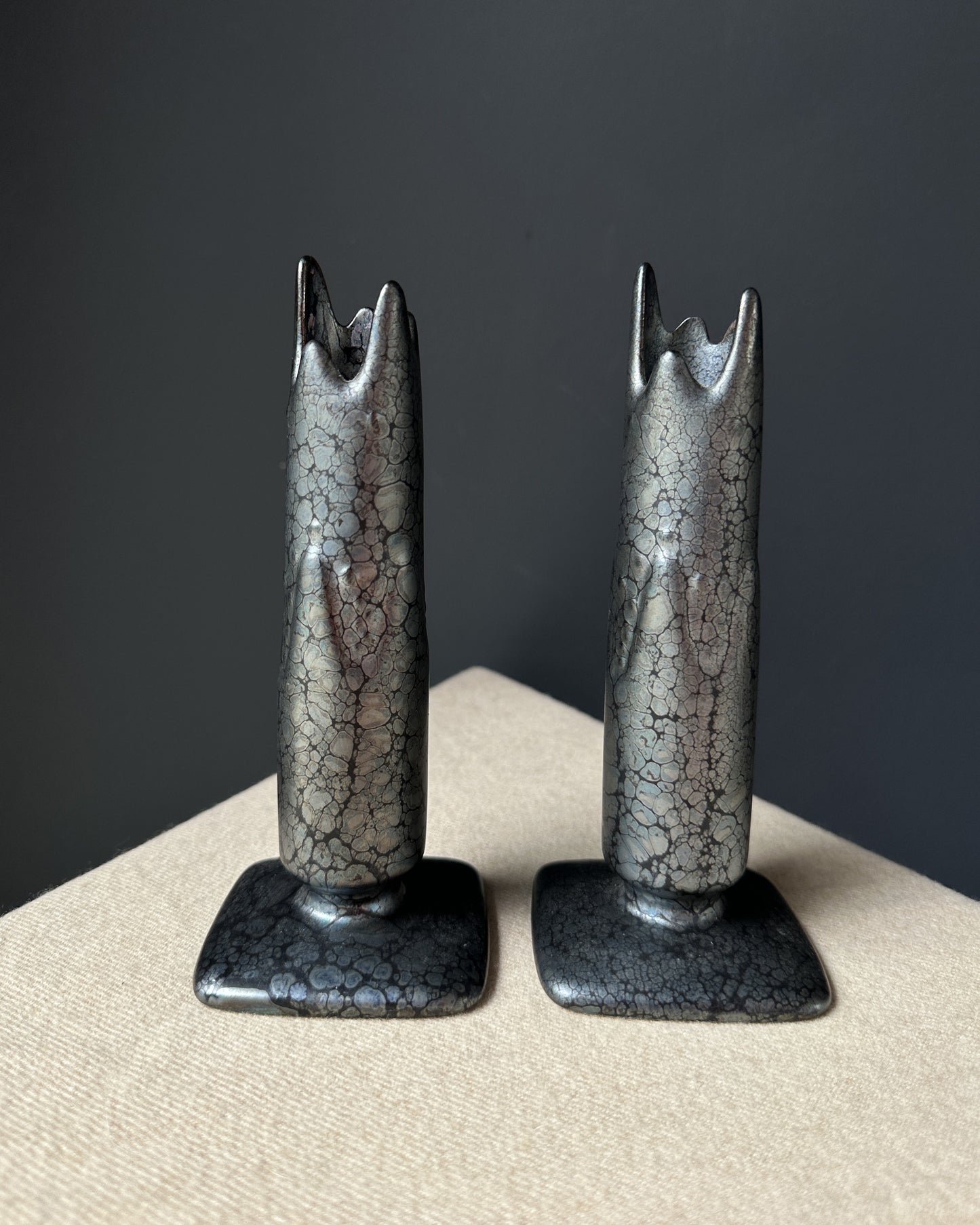 Ceramic Lava Candle Holders, Pair