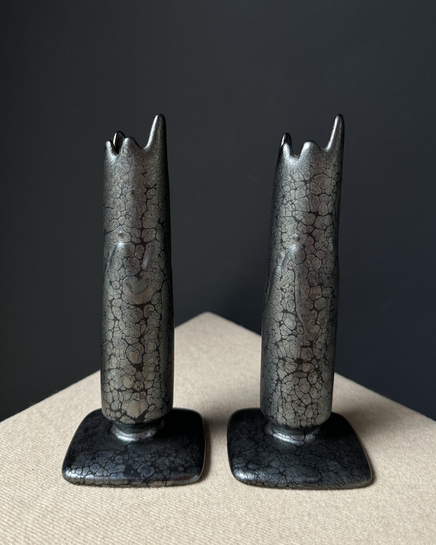 Ceramic Lava Candle Holders, Pair