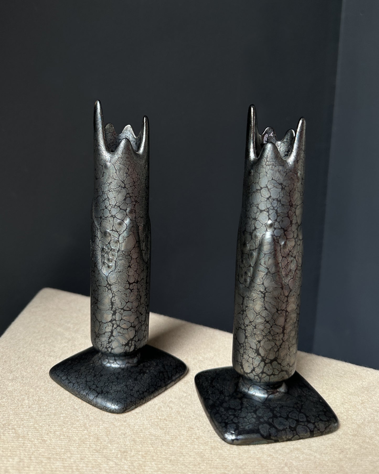 Ceramic Lava Candle Holders, Pair