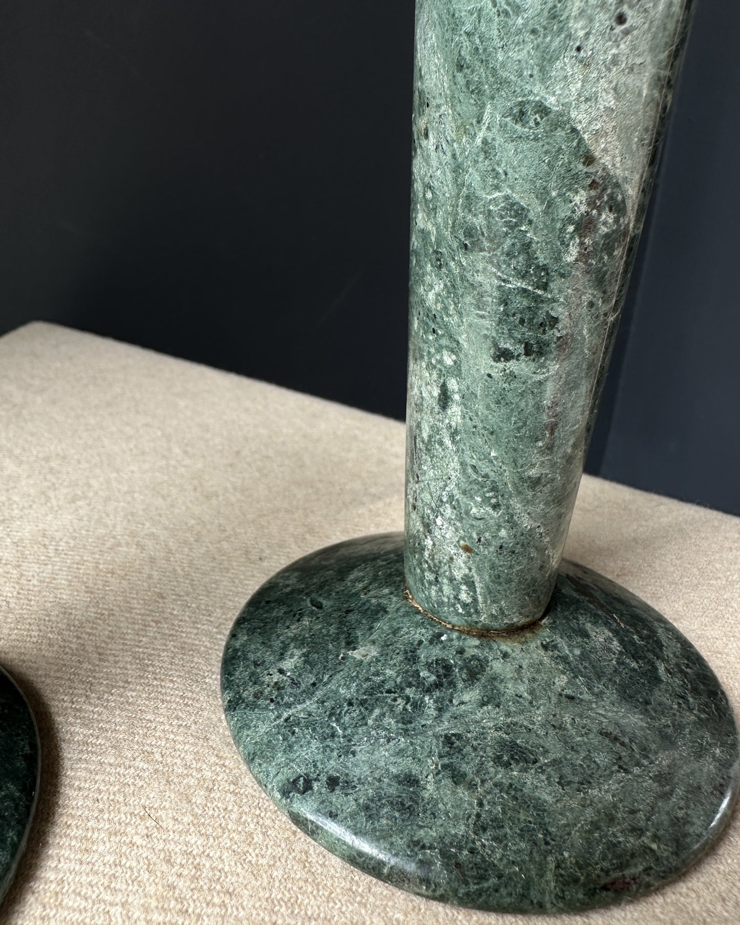 Green Marble and Lucite Candle Holders, Pair