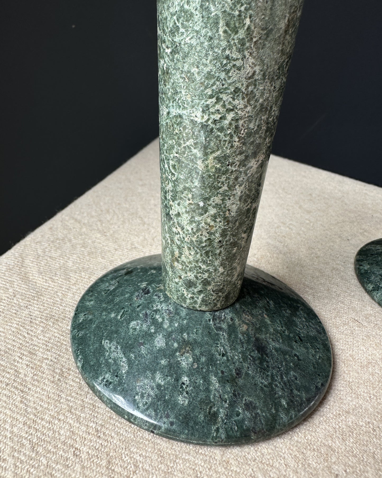 Green Marble and Lucite Candle Holders, Pair