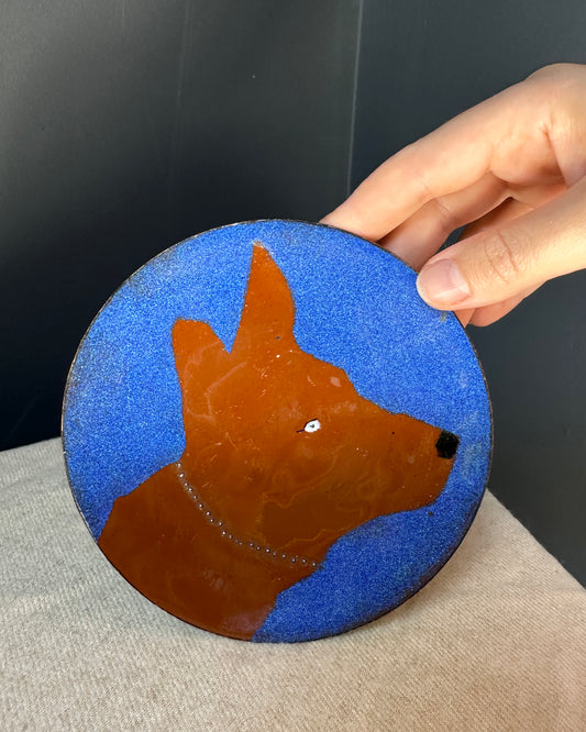 Vintage Blue and Brown Dog Catchall Plate