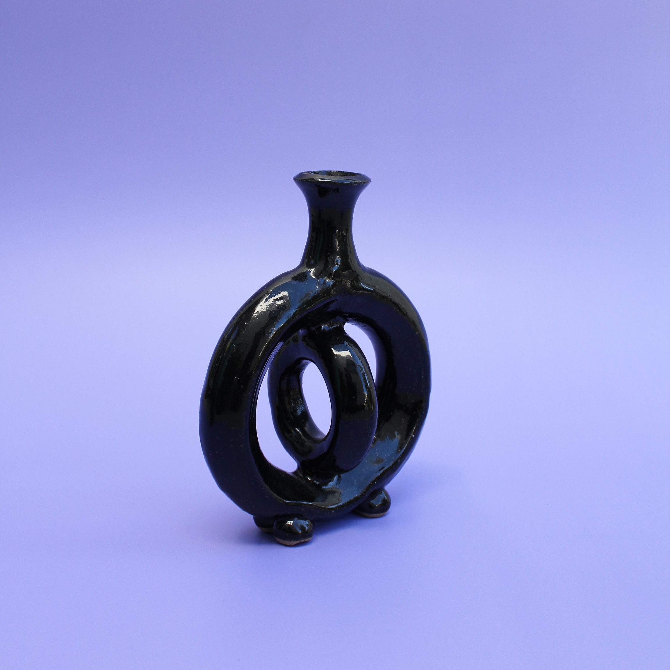 Vintage Handmade Twisted Black Stoneware Bud Vase