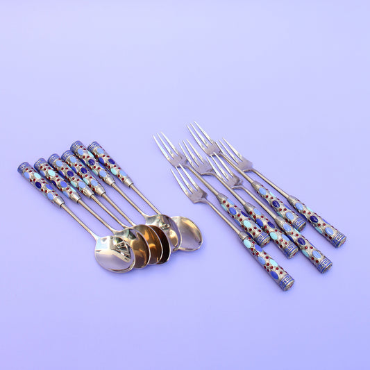 Cloisonné Enamelled Forks and Spoons