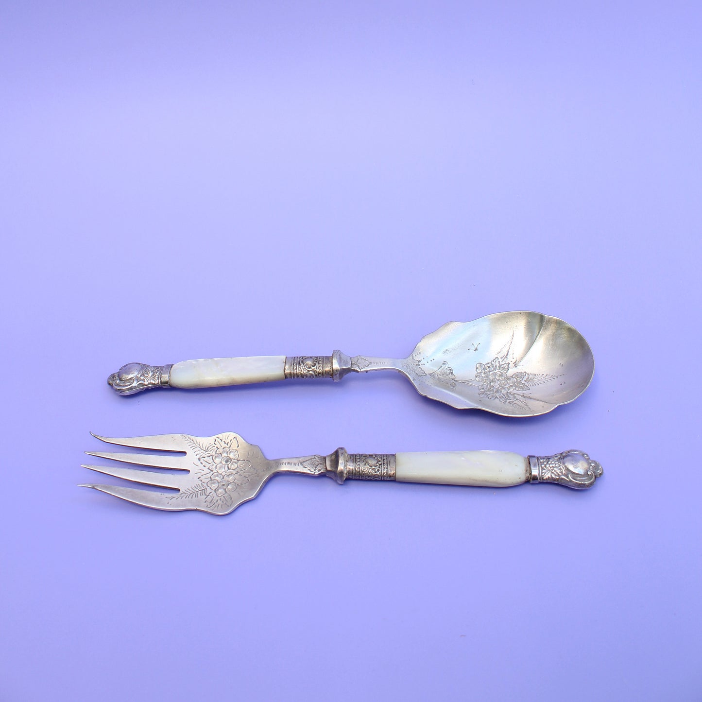 Mother of Pearl Flora and Fauna Salad Servers