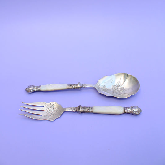 Mother of Pearl Flora and Fauna Salad Servers