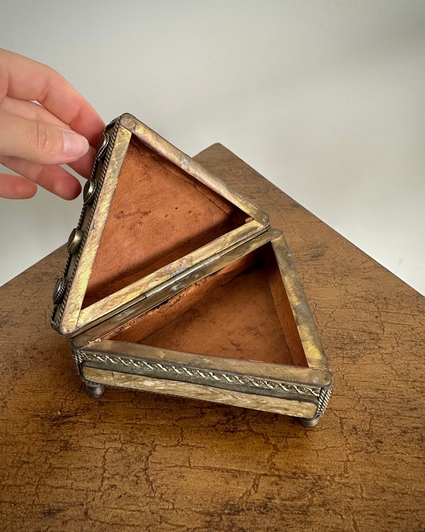 Brass Triangular Footed Trinket Box