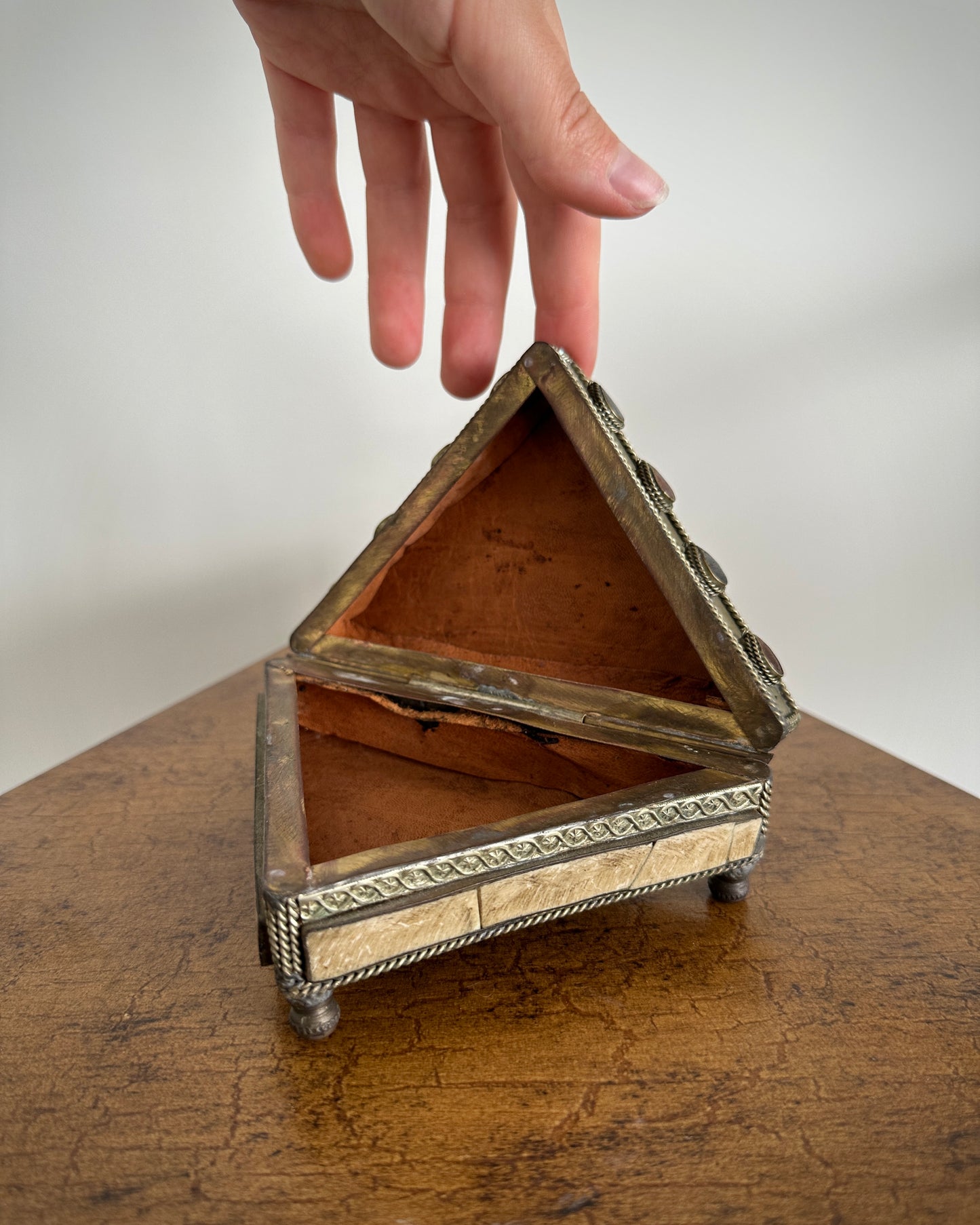 Brass Triangular Footed Trinket Box