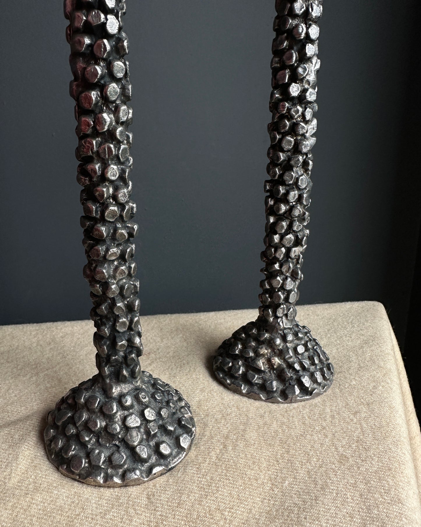 French Silvered Metal Candleholders, Pair