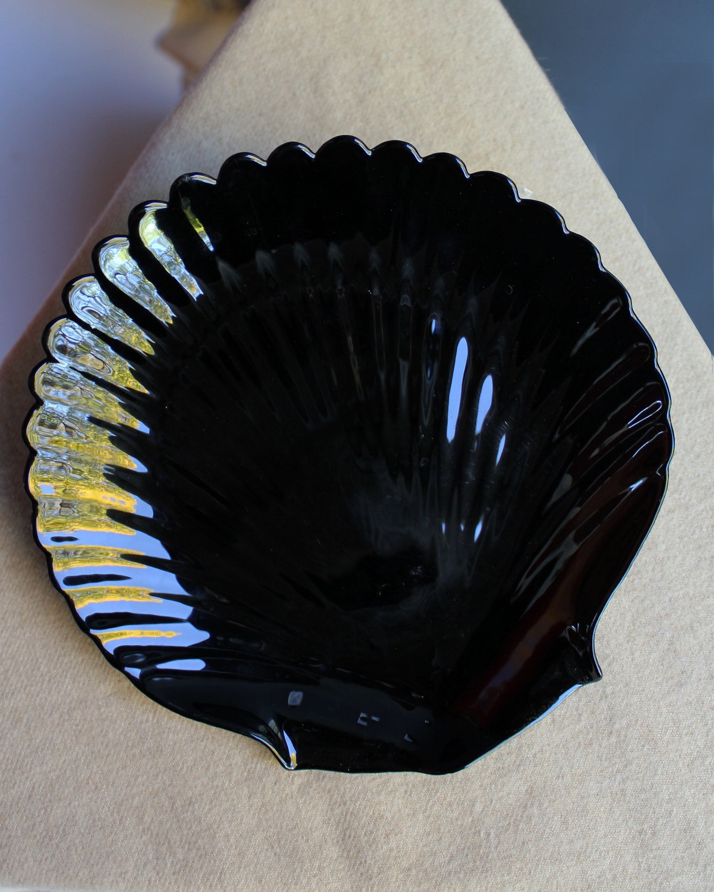 Black Glass Shell Salad Plates, Set of 8