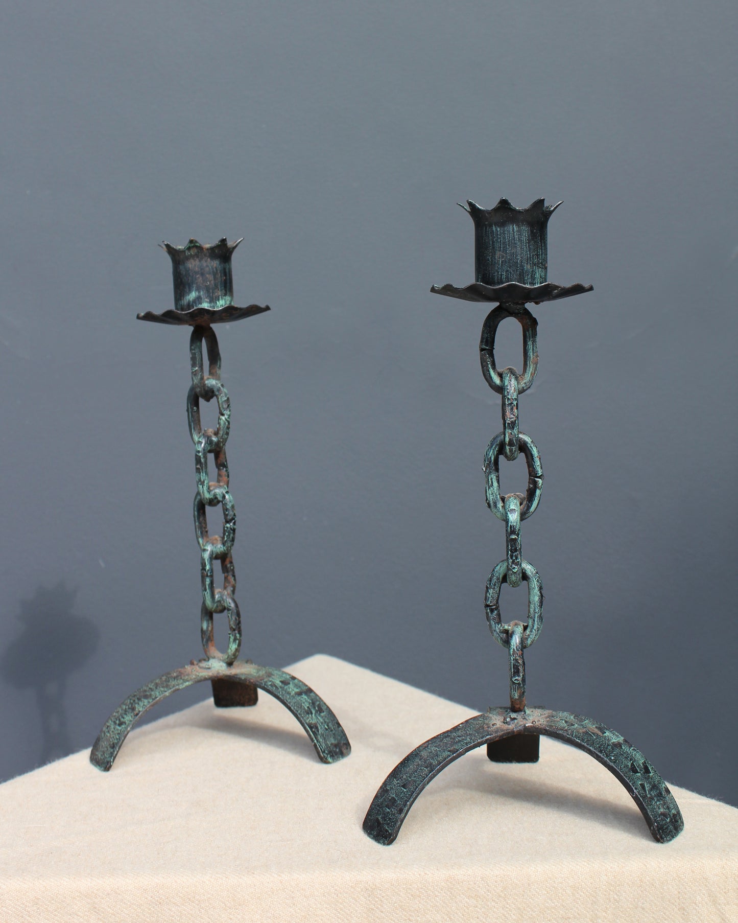 Brutalist Chain Candle Holders, Pair