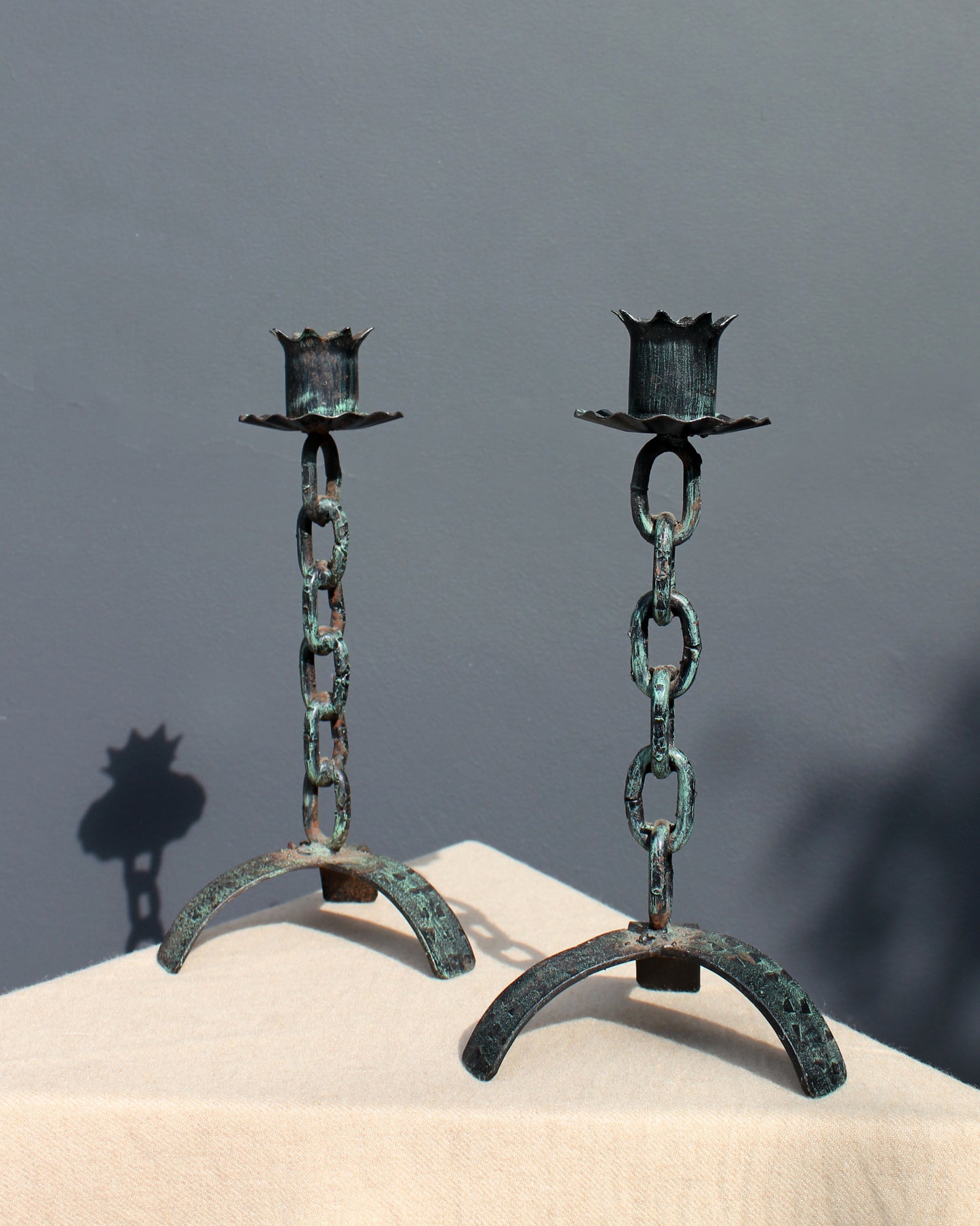 Brutalist Chain Candle Holders, Pair