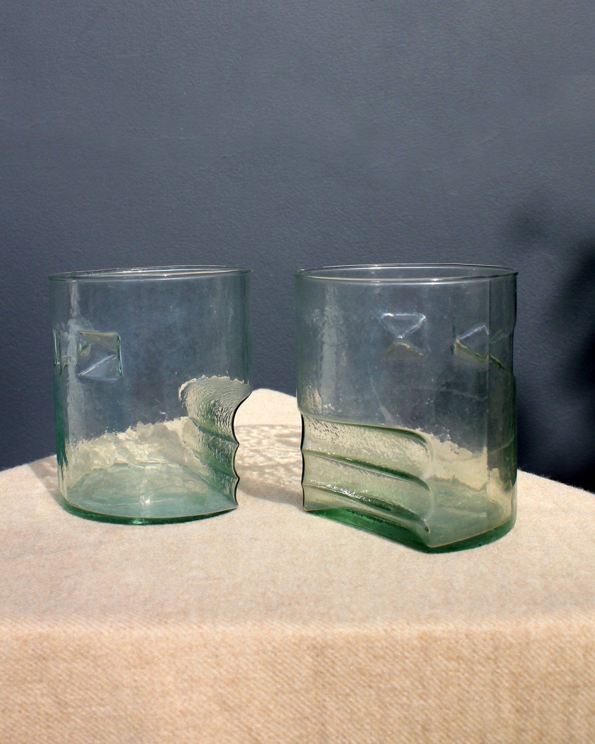 1980s Handblown Geometric Water Glasses with Finger Impressions, Set of 2