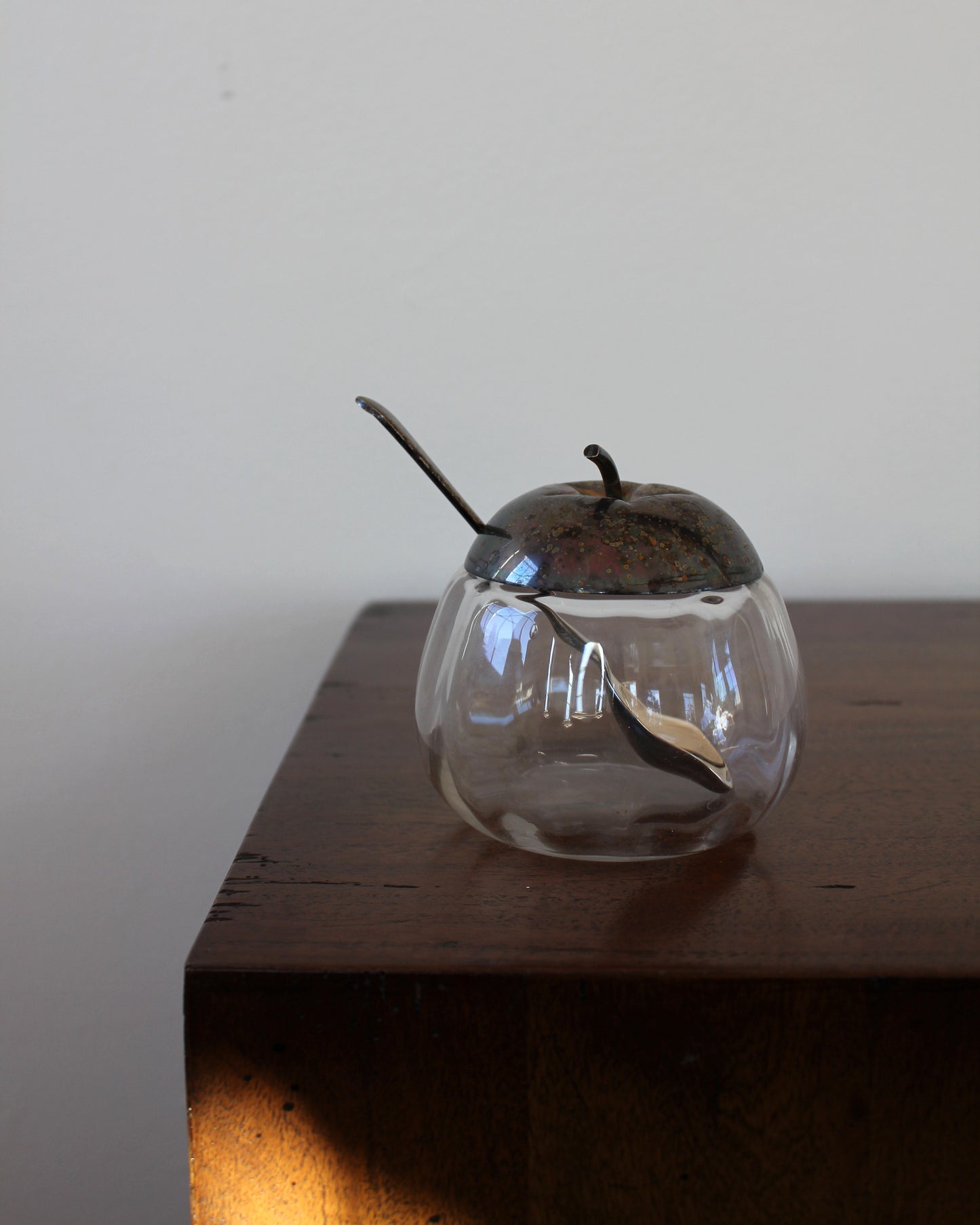 Vintage English Glass and Silver Plate Apple Shaped Sugar Pot