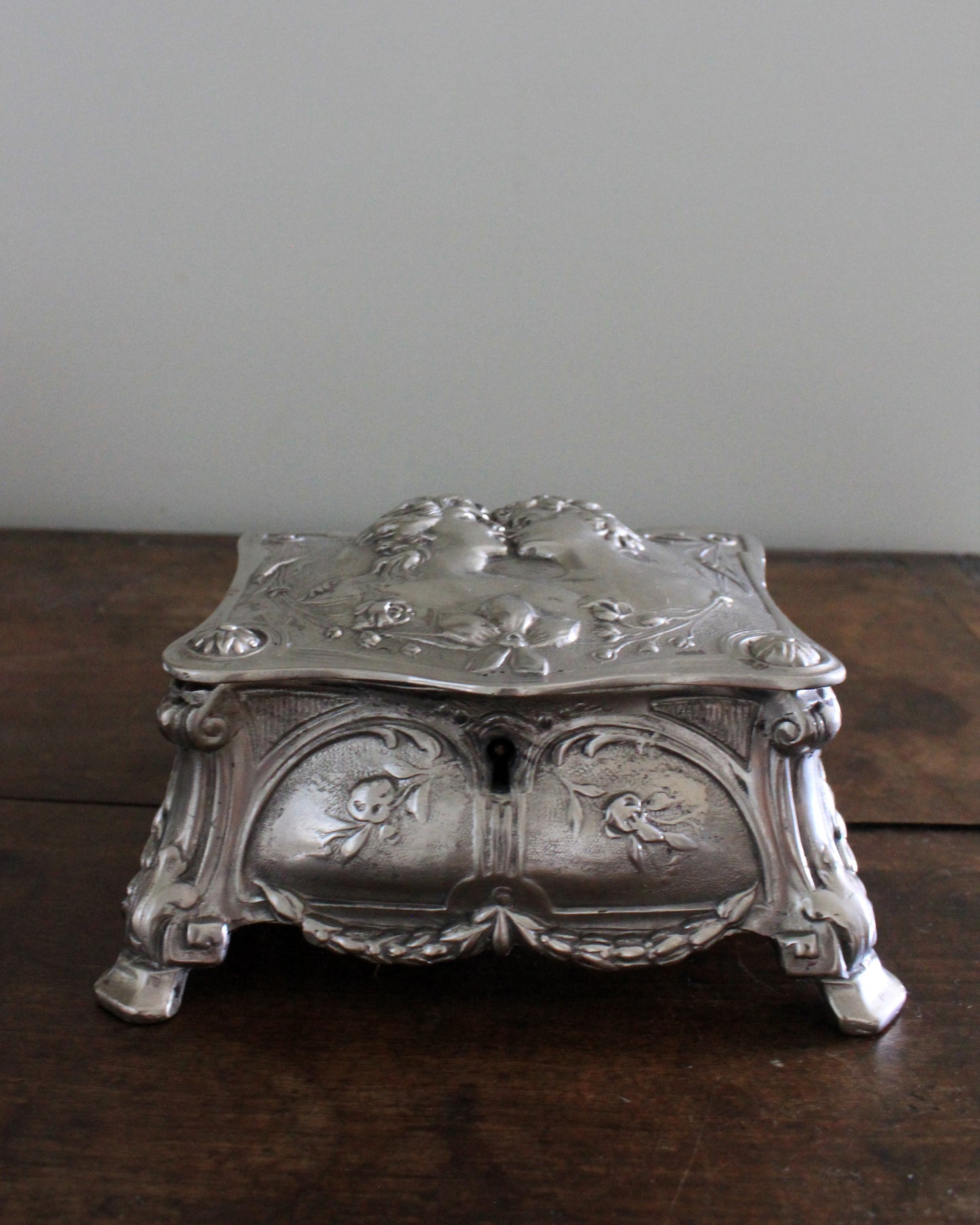 Art Nouveau Silver Plate Kiss Box