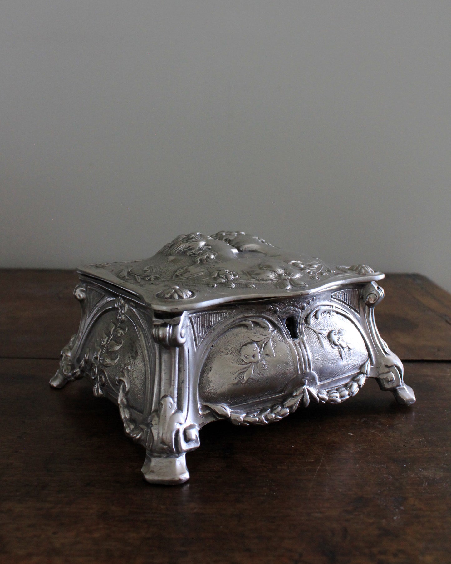 Art Nouveau Silver Plate Kiss Box