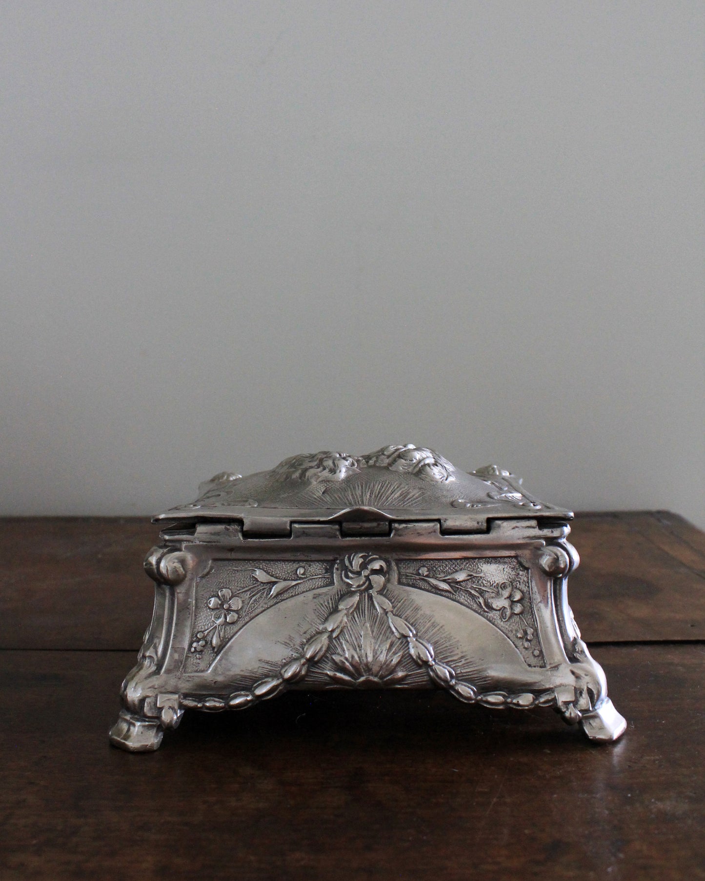 Art Nouveau Silver Plate Kiss Box