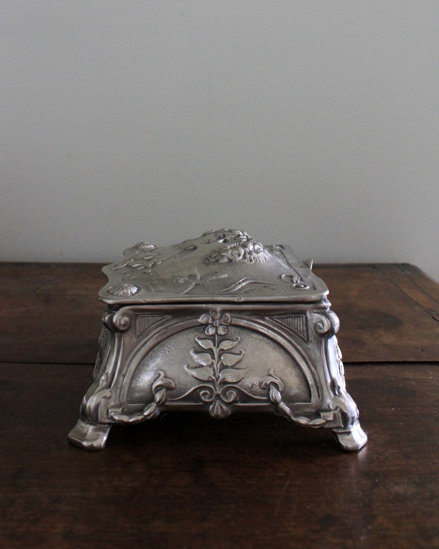 Art Nouveau Silver Plate Kiss Box