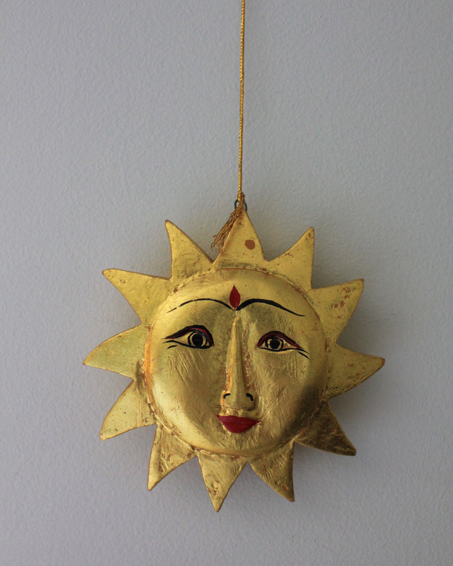 Vintage Wooden Handpainted Hanging Gold Sun- Small