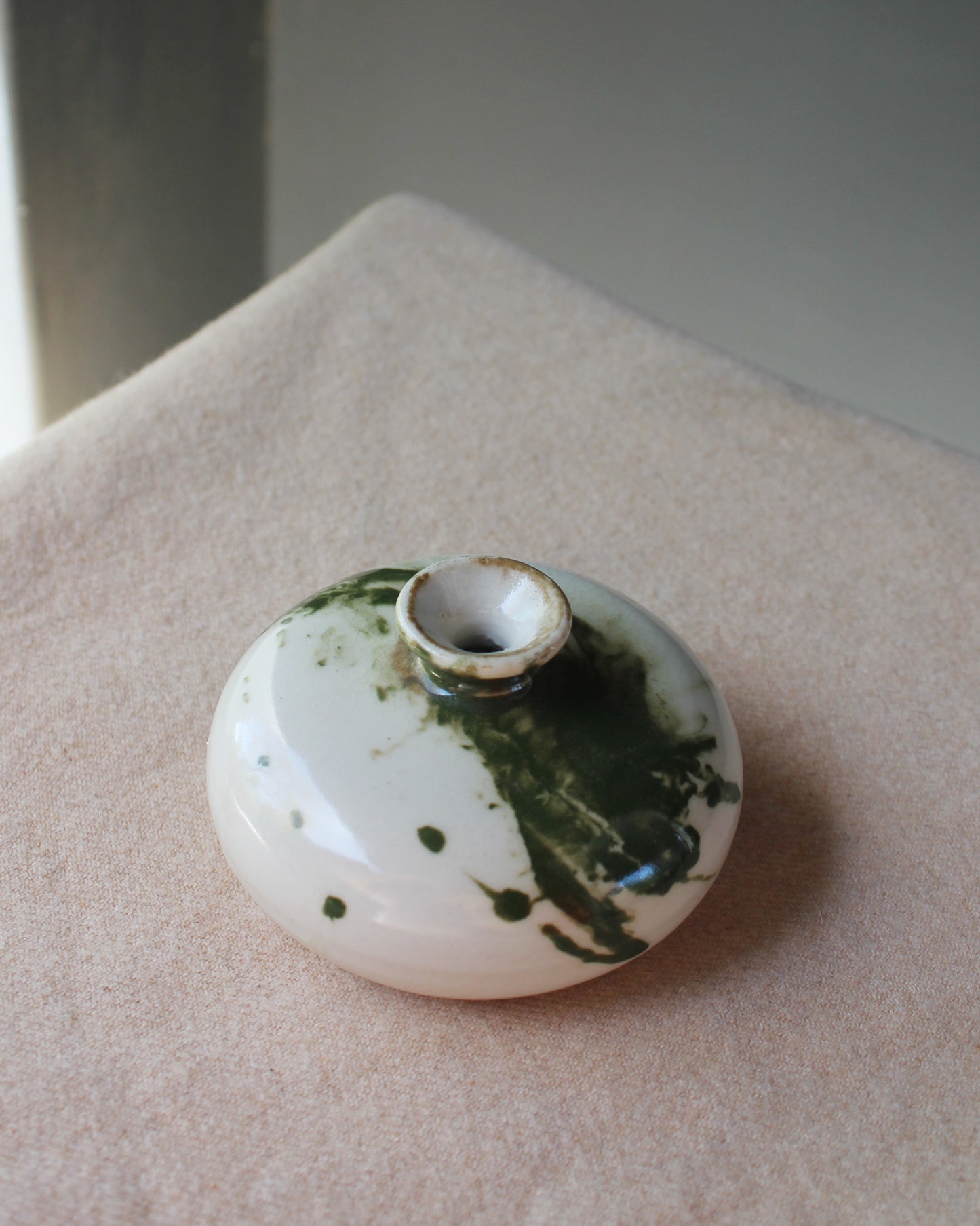 Japanese Style Ceramic Green and Bone Bud Vase