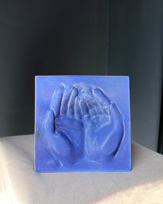 Vintage Ceramic Blue Hands Dish Catchall Artwork